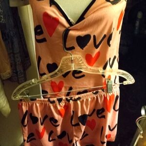 New, 2pc pink stretch print valentine ♥ pjs size medium with  adjustable straps